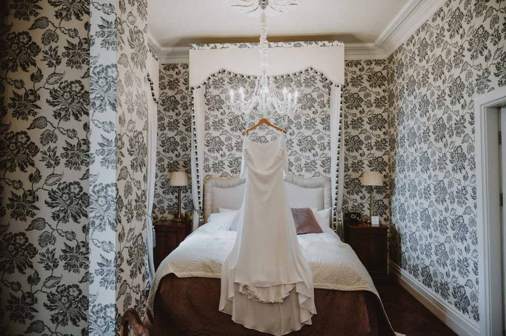Island Elopement wedding dress hung up