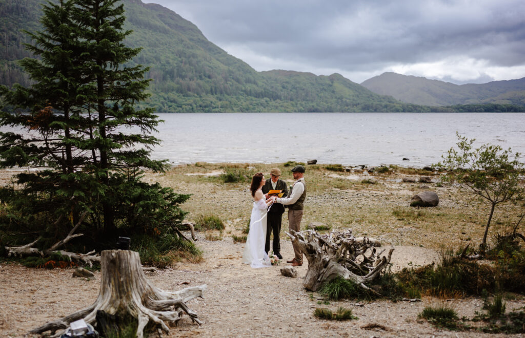 the bride and grooms ceremony with a background of the nationla park